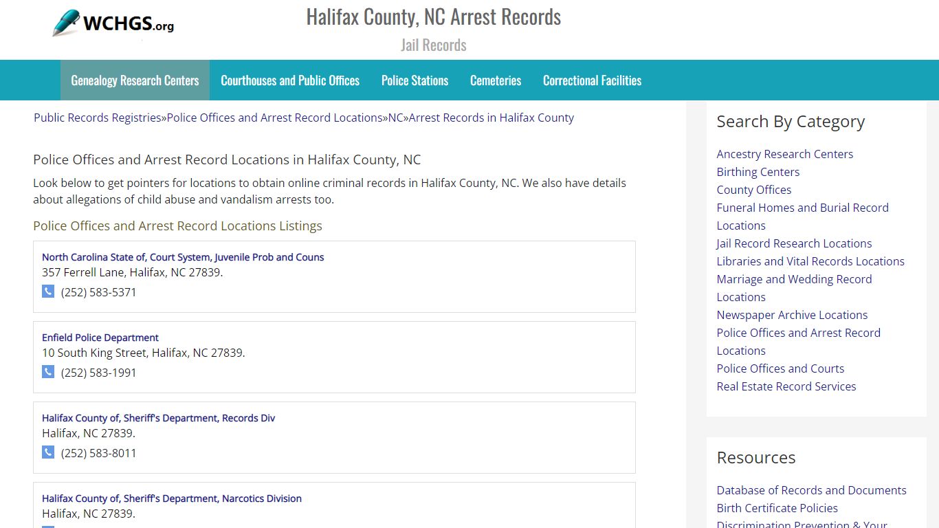 Halifax County, NC Arrest Records - Jail Records - WCHGS.org